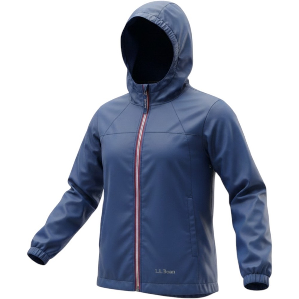 LL Bean Discovery Rain Jacket Kids 8 Blue Hooded